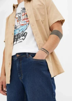 bonprix Jeans|Shorts|Stretch-Jeans-Bermuda, Regular Fit (2er Pack) blau denim+taupe twill