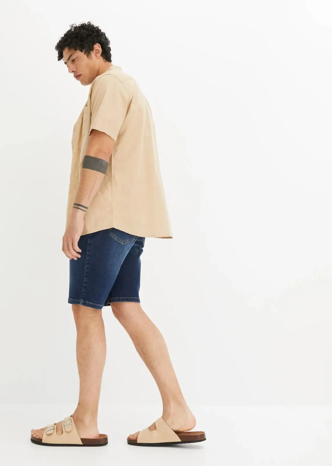 bonprix Jeans|Shorts|Stretch-Jeans-Bermuda, Regular Fit (2er Pack) blau denim+taupe twill