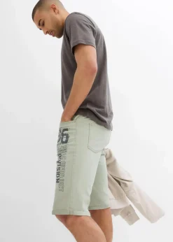 bonprix Große Größen|Shorts|Stretch-Jeans-Bermuda, Regular Fit seegras bedruckt
