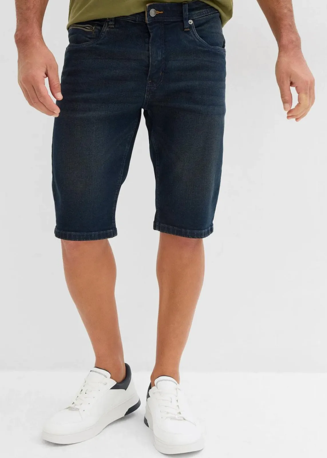bonprix Jeans|Shorts|Stretch-Jeans-Bermuda, Slim Fit blau/beige