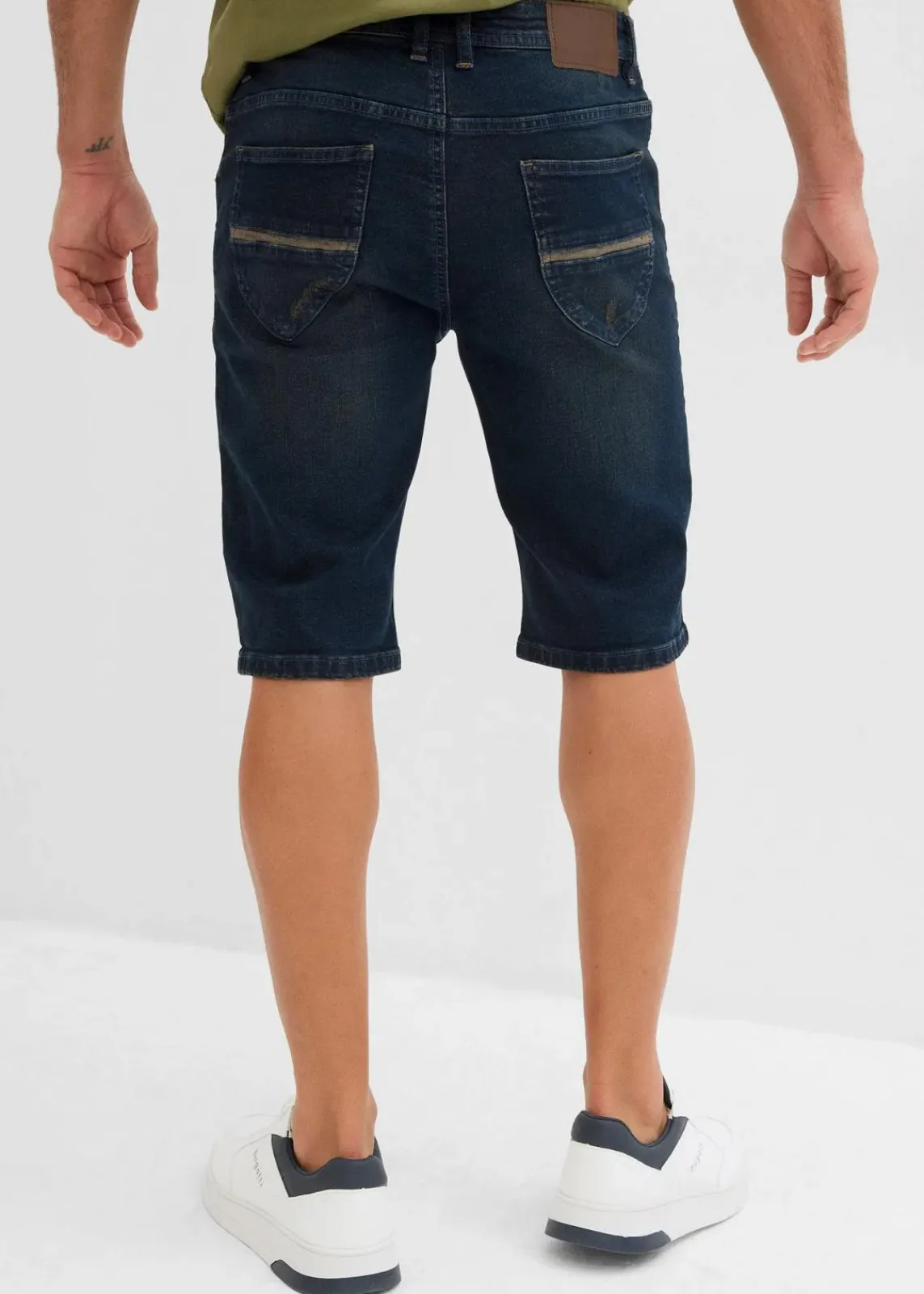 bonprix Jeans|Shorts|Stretch-Jeans-Bermuda, Slim Fit blau/beige