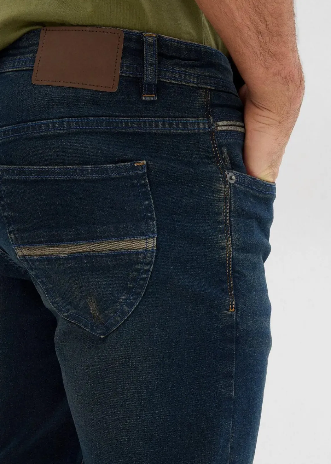 bonprix Jeans|Shorts|Stretch-Jeans-Bermuda, Slim Fit blau/beige