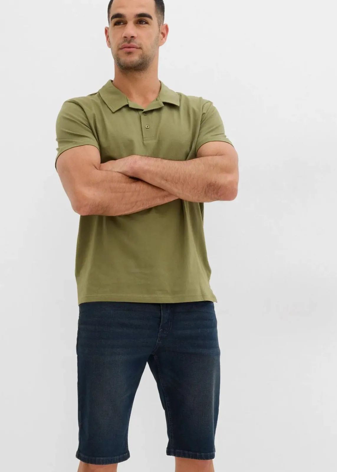 bonprix Jeans|Shorts|Stretch-Jeans-Bermuda, Slim Fit blau/beige