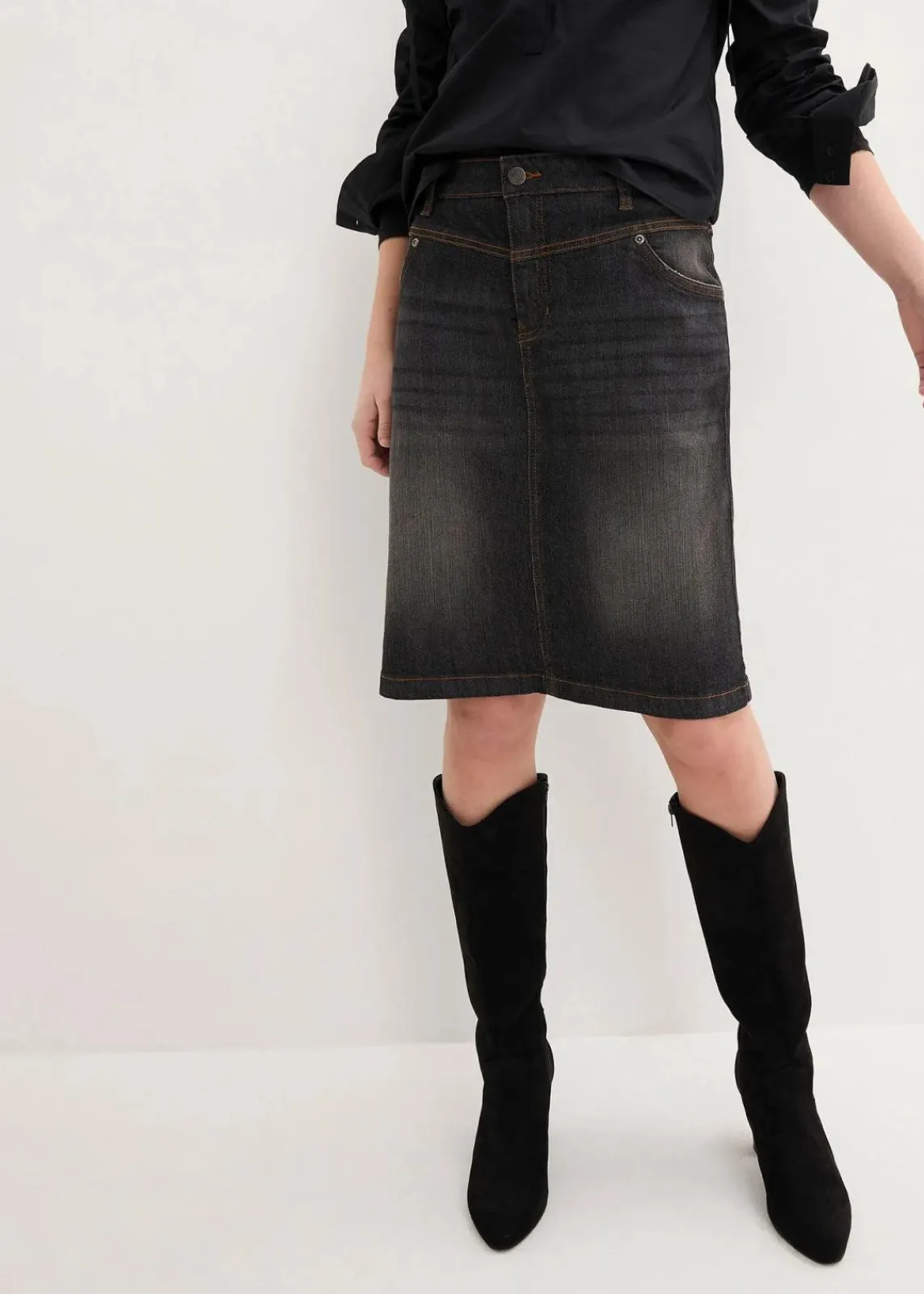 bonprix Bekleidung·Sportbekleidung|Röcke|Stretch-Jeansrock schwarz denim used