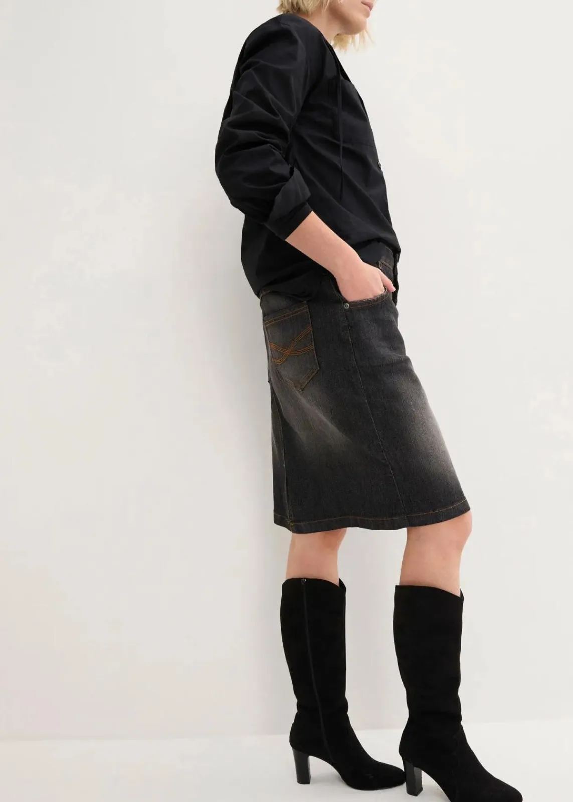 bonprix Bekleidung·Sportbekleidung|Röcke|Stretch-Jeansrock schwarz denim used