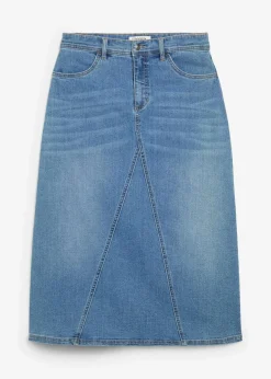 bonprix Röcke|Bekleidung·Sportbekleidung|Stretch-Jeansrock, High Waist mittelblau denim used