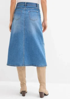 bonprix Röcke|Bekleidung·Sportbekleidung|Stretch-Jeansrock, High Waist mittelblau denim used