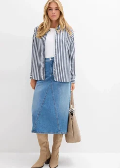 bonprix Röcke|Bekleidung·Sportbekleidung|Stretch-Jeansrock, High Waist mittelblau denim used