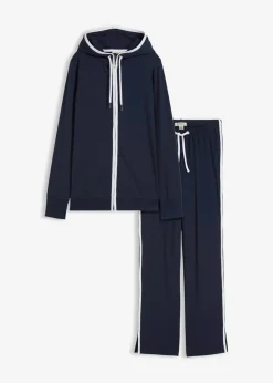 bonprix Bekleidung·Blusen & Tuniken|Bekleidung·Kleider|Stretch-Jogginganzug aus Baumwolle (2-tlg.Set) dunkelblau/weiß