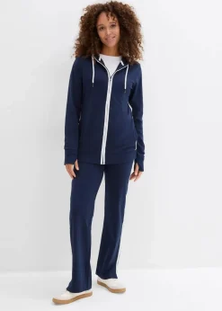 bonprix Bekleidung·Blusen & Tuniken|Bekleidung·Kleider|Stretch-Jogginganzug aus Baumwolle (2-tlg.Set) dunkelblau/weiß