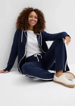 bonprix Bekleidung·Blusen & Tuniken|Bekleidung·Kleider|Stretch-Jogginganzug aus Baumwolle (2-tlg.Set) dunkelblau/weiß