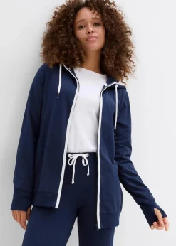 bonprix Bekleidung·Blusen & Tuniken|Bekleidung·Kleider|Stretch-Jogginganzug aus Baumwolle (2-tlg.Set) dunkelblau/weiß