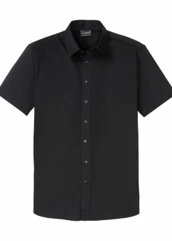 bonprix Hemden|Große Größen|Stretch-Kurzarmhemd, Slim Fit schwarz