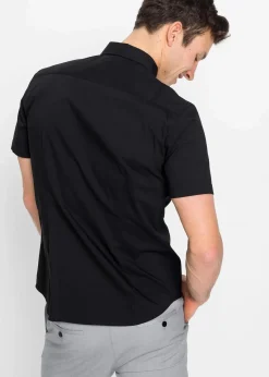 bonprix Hemden|Große Größen|Stretch-Kurzarmhemd, Slim Fit schwarz