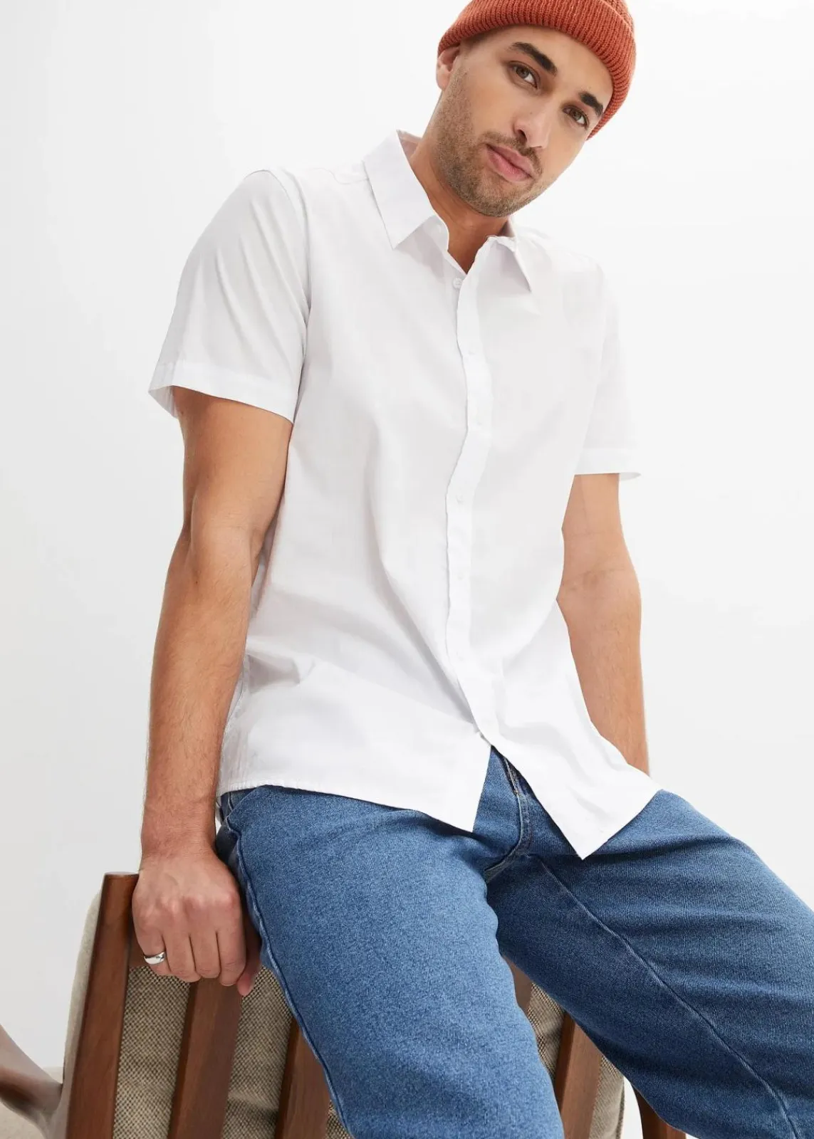 bonprix Große Größen|Hemden|Stretch-Kurzarmhemd, Slim Fit weiß