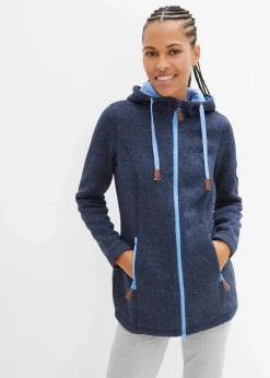 bonprix Jacken & Mäntel|Sweat|Strickfleecejacke mit Kapuze dunkelblau meliert