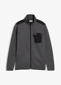 bonprix Große Größen|Outdoorbekleidung|Strickfleecejacke mit praktischen Taschen und sportiven Details grau meliert/schwarz