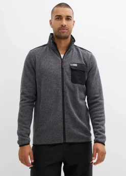 bonprix Große Größen|Outdoorbekleidung|Strickfleecejacke mit praktischen Taschen und sportiven Details grau meliert/schwarz