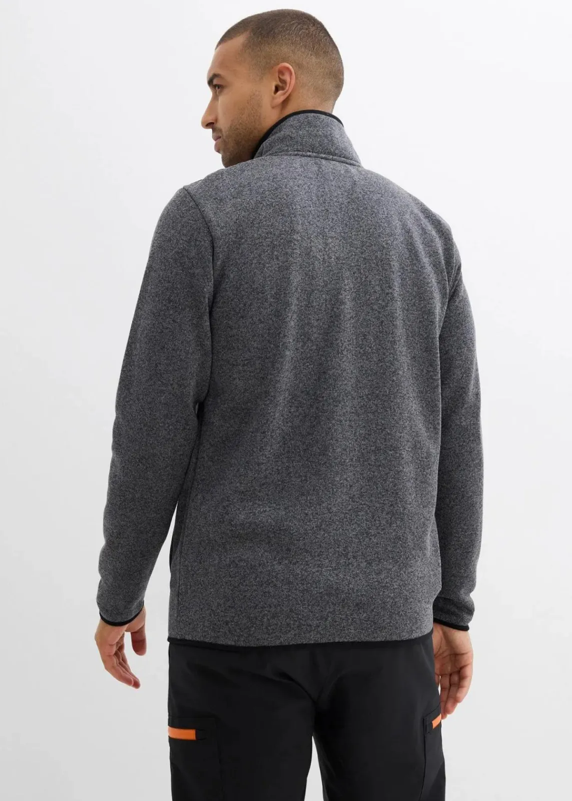 bonprix Große Größen|Outdoorbekleidung|Strickfleecejacke mit praktischen Taschen und sportiven Details grau meliert/schwarz