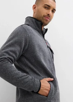 bonprix Große Größen|Outdoorbekleidung|Strickfleecejacke mit praktischen Taschen und sportiven Details grau meliert/schwarz