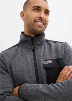 bonprix Große Größen|Outdoorbekleidung|Strickfleecejacke mit praktischen Taschen und sportiven Details grau meliert/schwarz