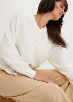 bonprix Bekleidung·Umstandsmode|Pullover & Strickjacken|Strickjacke aus reiner Baumwolle wollweiß