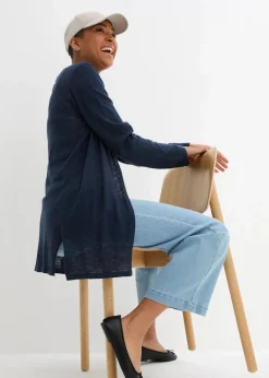 bonprix Bekleidung·Umstandsmode|Pullover & Strickjacken|Strickjacke aus reiner leichter Baumwoll-Slub Qualität dunkelblau