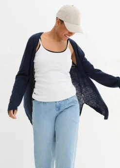 bonprix Bekleidung·Umstandsmode|Pullover & Strickjacken|Strickjacke aus reiner leichter Baumwoll-Slub Qualität dunkelblau