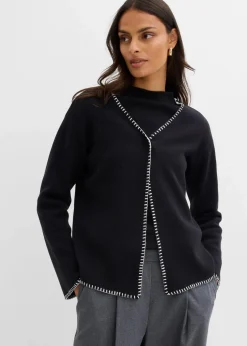 bonprix Bekleidung·Umstandsmode|Bekleidung·Jeans|Strickjacke aus Wollmix mit Kontrastdetails schwarz/weiß
