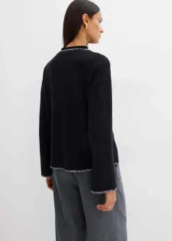 bonprix Bekleidung·Umstandsmode|Bekleidung·Jeans|Strickjacke aus Wollmix mit Kontrastdetails schwarz/weiß