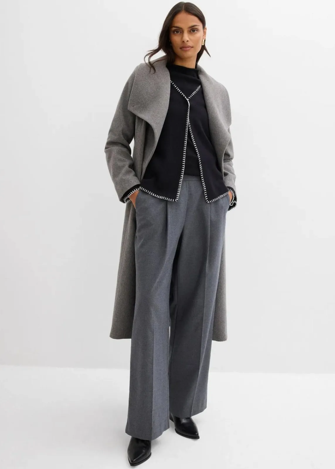 bonprix Bekleidung·Umstandsmode|Bekleidung·Jeans|Strickjacke aus Wollmix mit Kontrastdetails schwarz/weiß