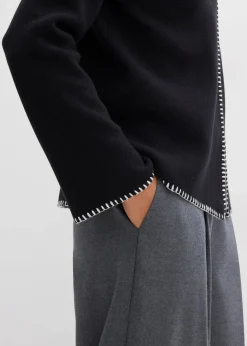 bonprix Bekleidung·Umstandsmode|Bekleidung·Jeans|Strickjacke aus Wollmix mit Kontrastdetails schwarz/weiß