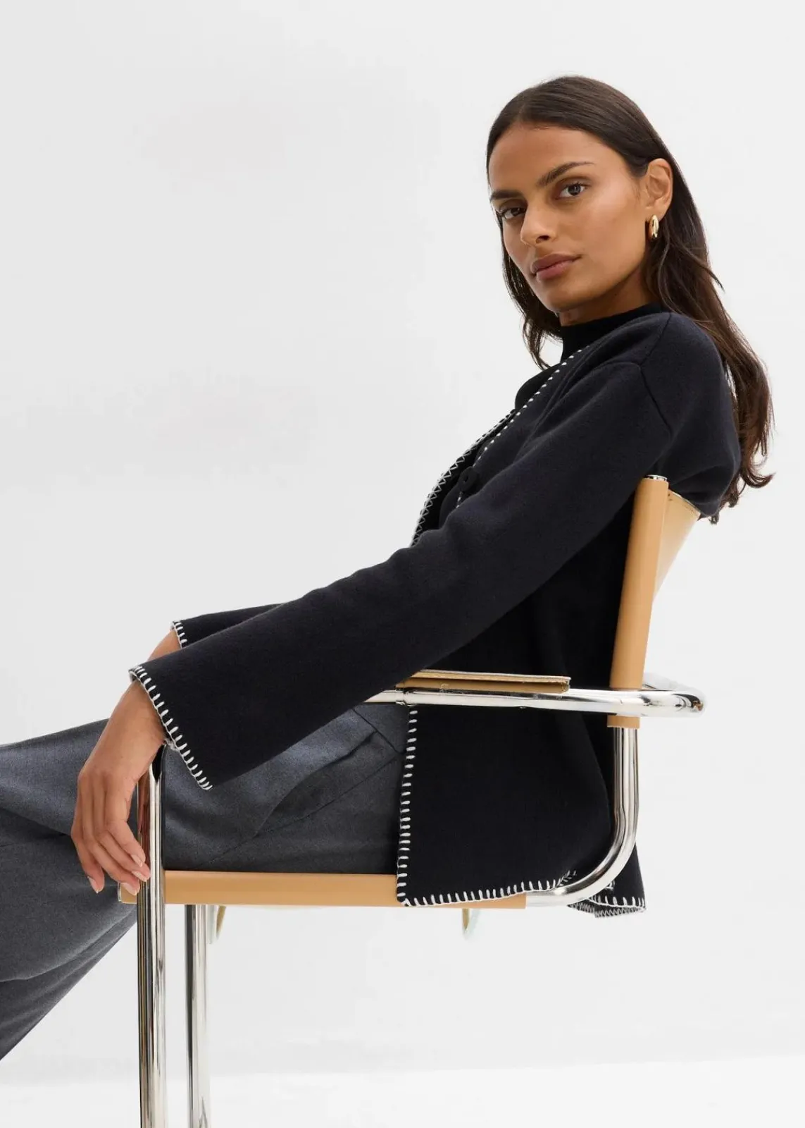 bonprix Bekleidung·Umstandsmode|Bekleidung·Jeans|Strickjacke aus Wollmix mit Kontrastdetails schwarz/weiß