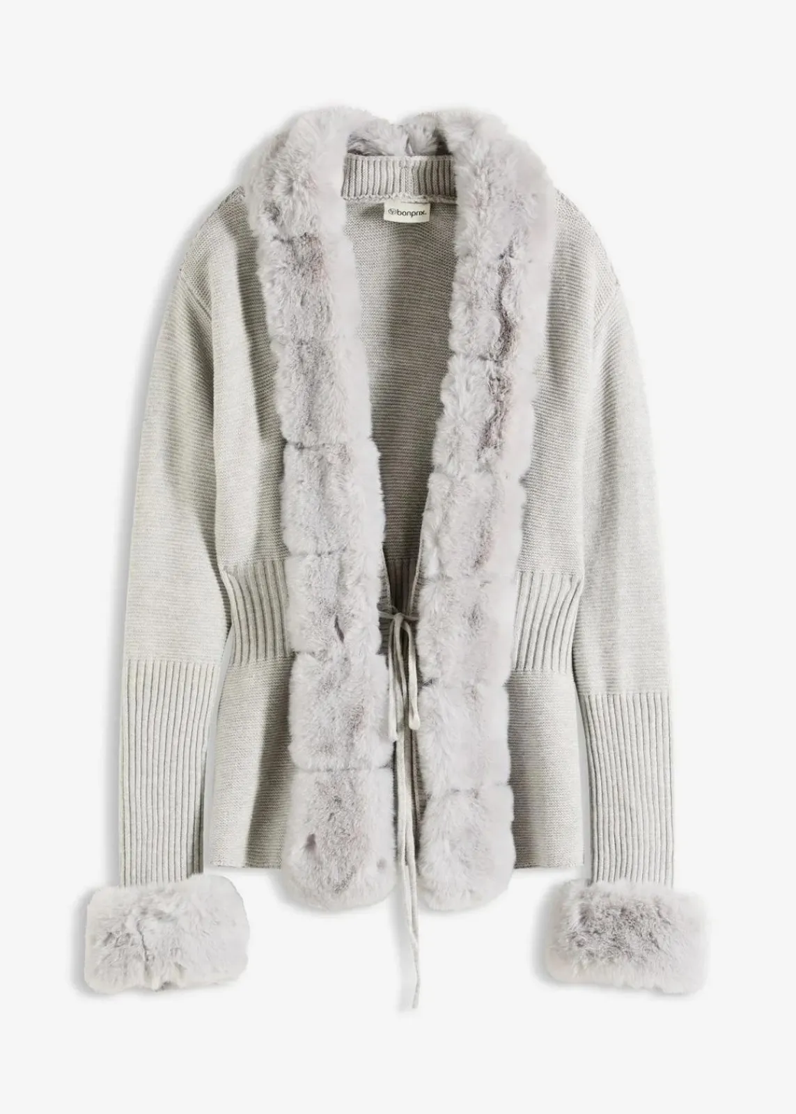 Strickjacke mit abnehmbarem Fellimitat|bonprix Discount