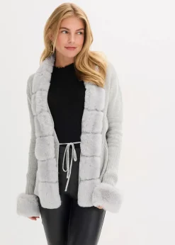 Strickjacke mit abnehmbarem Fellimitat|bonprix Discount