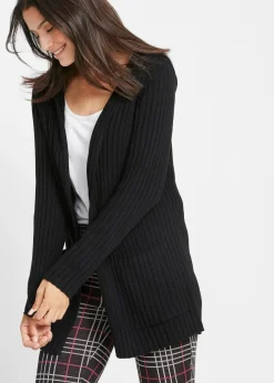 bonprix Bekleidung·Umstandsmode|Pullover & Strickjacken|Strickjacke mit Kapuze schwarz uni