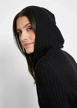 bonprix Bekleidung·Umstandsmode|Pullover & Strickjacken|Strickjacke mit Kapuze schwarz uni