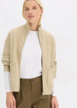 bonprix Bekleidung·Umstandsmode|Strickmode|Strickjacke mit Reißverschluss mattschilf