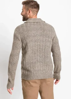bonprix Pullover & Strickjacken|Große Größen|Strickjacke mit Rippenmuster sand meliert