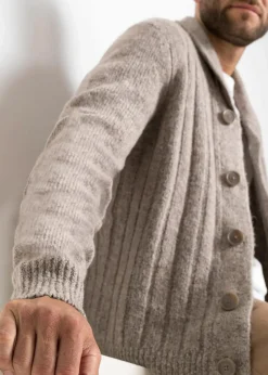 bonprix Pullover & Strickjacken|Große Größen|Strickjacke mit Rippenmuster sand meliert