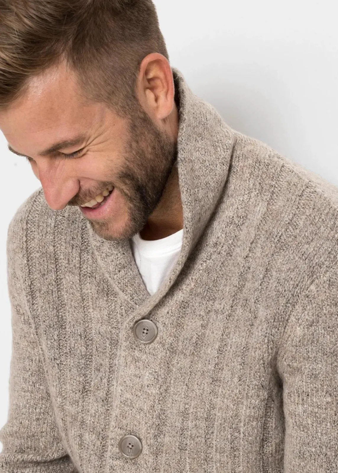 bonprix Pullover & Strickjacken|Große Größen|Strickjacke mit Rippenmuster sand meliert