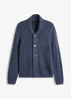 bonprix Große Größen|Pullover & Strickjacken|Strickjacke mit Rippenmuster indigo meliert