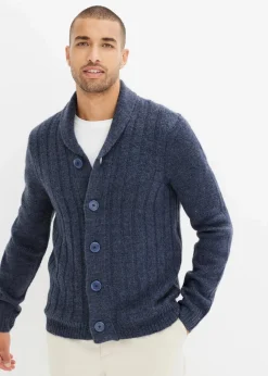 bonprix Große Größen|Pullover & Strickjacken|Strickjacke mit Rippenmuster indigo meliert