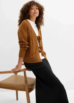 bonprix Bekleidung·Umstandsmode|Strickmode|Strickjacke mit Schleifen nougat