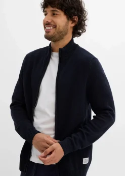 bonprix Große Größen|Basics|Strickjacke mit Stehkragen und recycelter Baumwolle dunkelblau