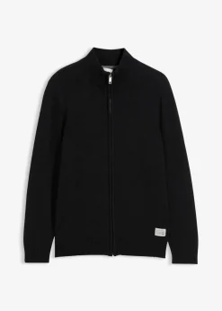 bonprix Pullover & Strickjacken|Basics|Strickjacke mit Stehkragen und recycelter Baumwolle schwarz