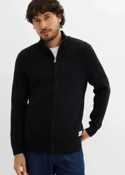 bonprix Pullover & Strickjacken|Basics|Strickjacke mit Stehkragen und recycelter Baumwolle schwarz