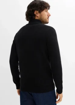bonprix Pullover & Strickjacken|Basics|Strickjacke mit Stehkragen und recycelter Baumwolle schwarz