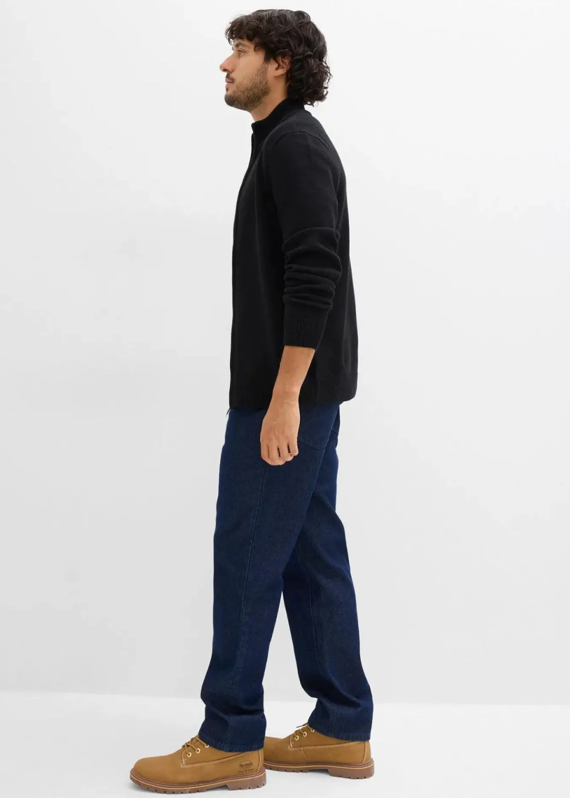 bonprix Pullover & Strickjacken|Basics|Strickjacke mit Stehkragen und recycelter Baumwolle schwarz