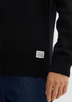 bonprix Pullover & Strickjacken|Basics|Strickjacke mit Stehkragen und recycelter Baumwolle schwarz